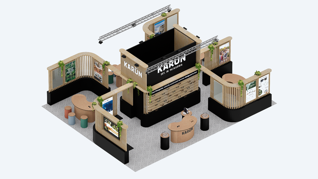 Render del stand modular reutilizable