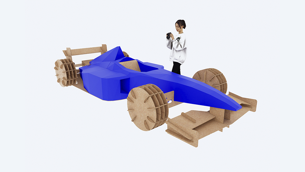 Render fotomontaje del fórmula 1 de cartón